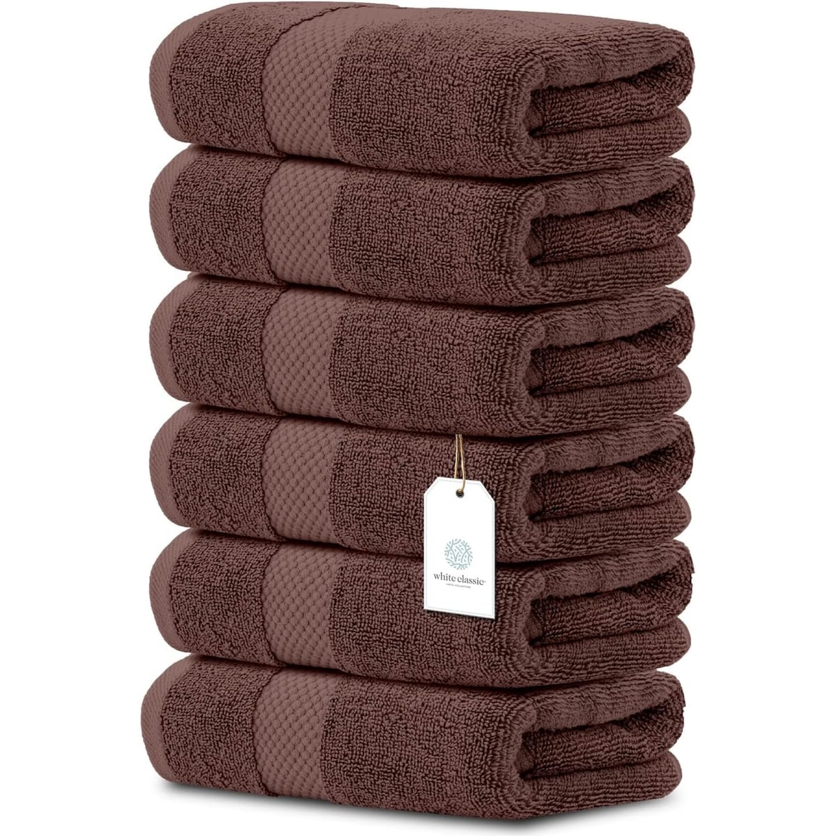 White Classic Luxury Cotton Hand Towel 16x30 - Set of 6