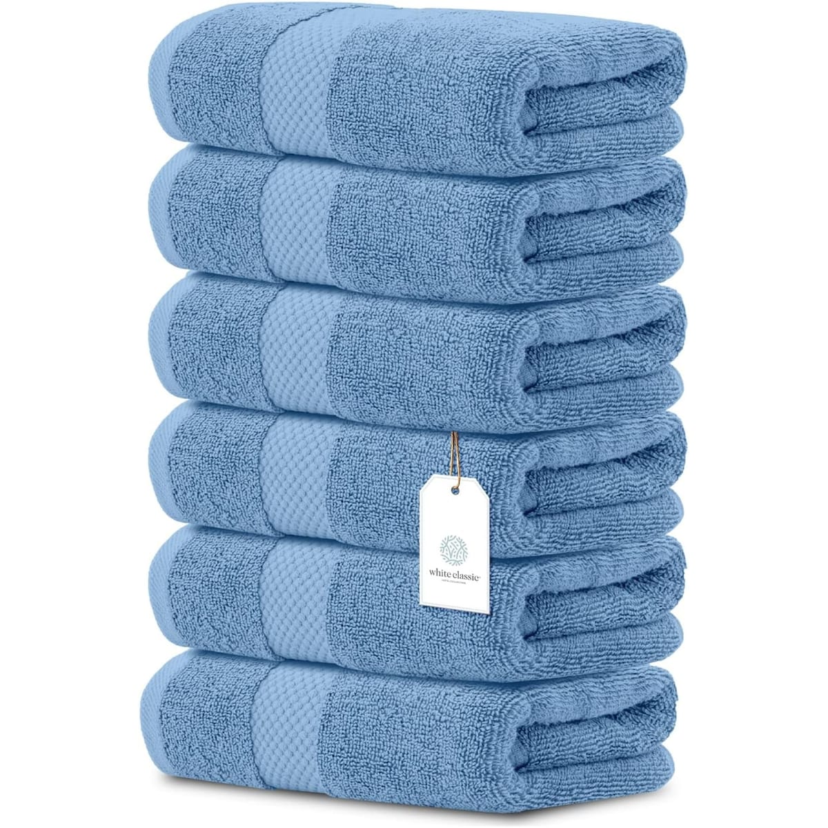 White Classic Luxury Cotton Hand Towel 16x30 - Set of 6