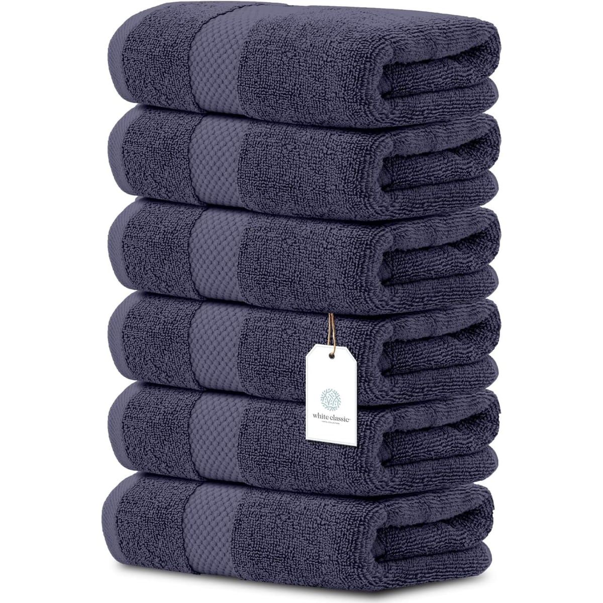 White Classic Luxury Cotton Hand Towel 16x30 - Set of 6