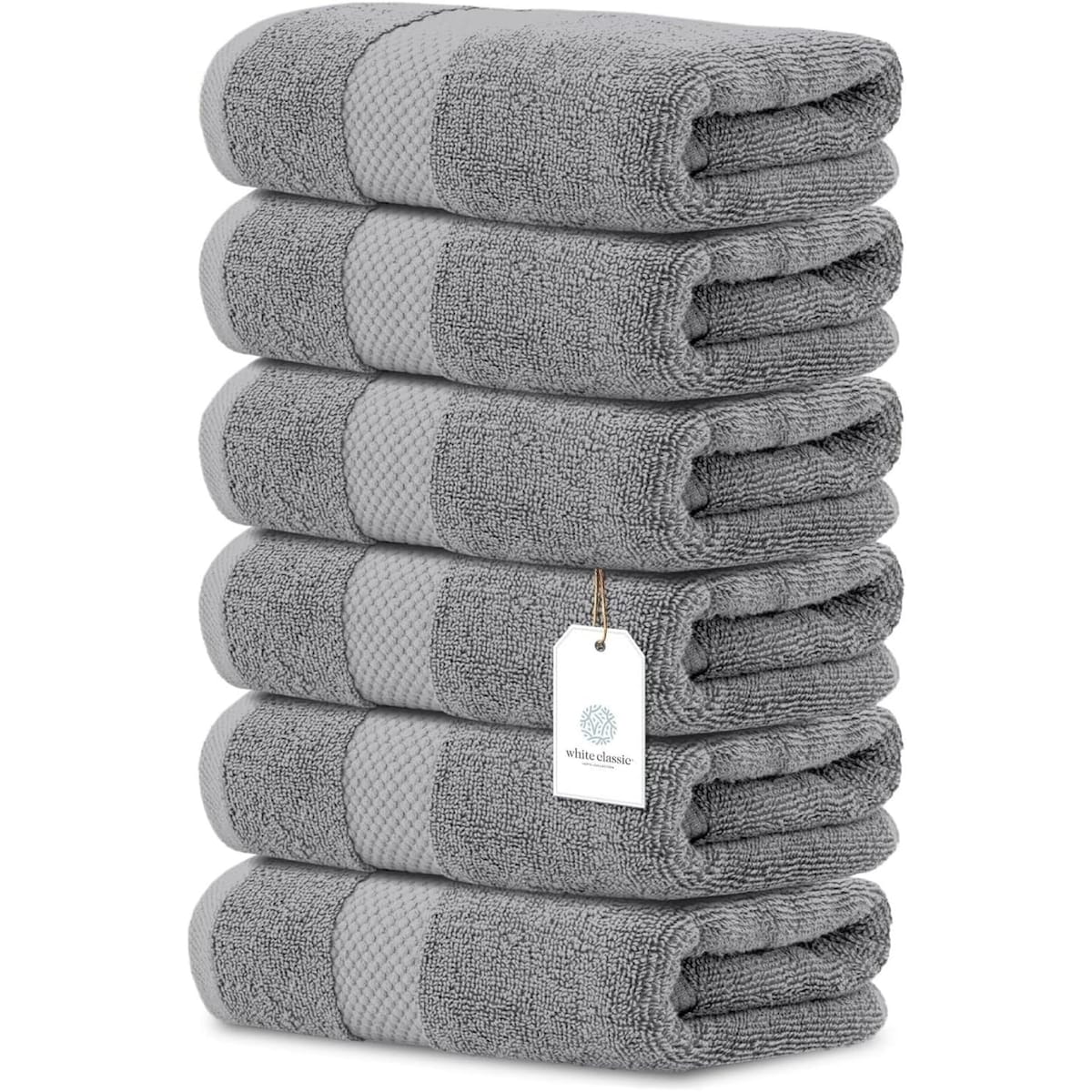 White Classic Luxury Cotton Hand Towel 16x30 - Set of 6
