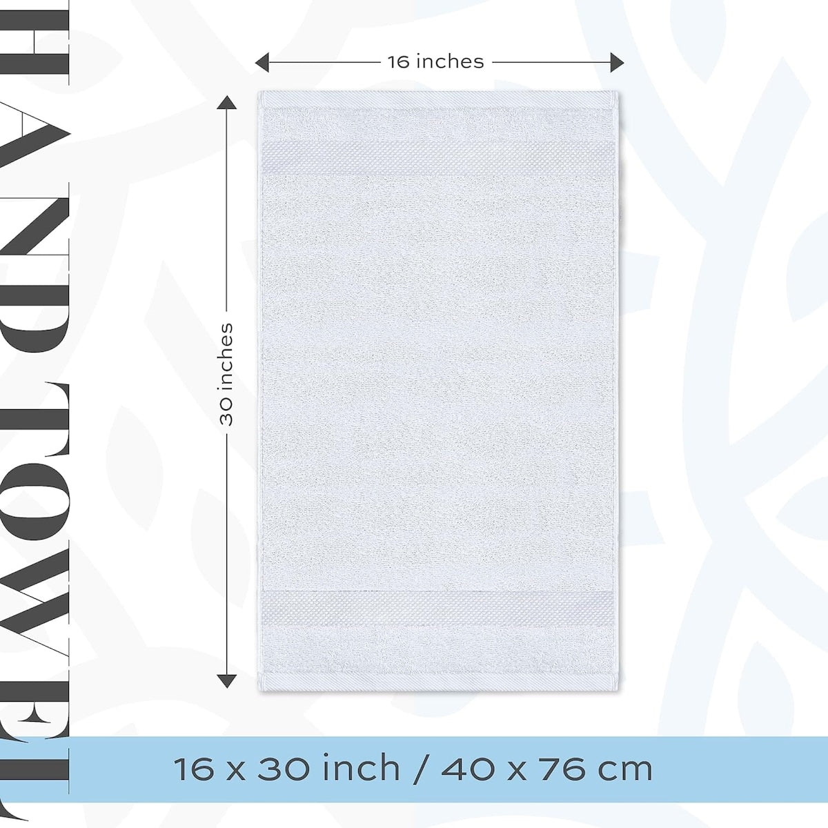 White Classic Luxury Cotton Hand Towel 16x30 - Set of 6