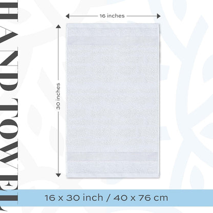 White Classic Luxury Cotton Hand Towel 16x30 - Set of 6