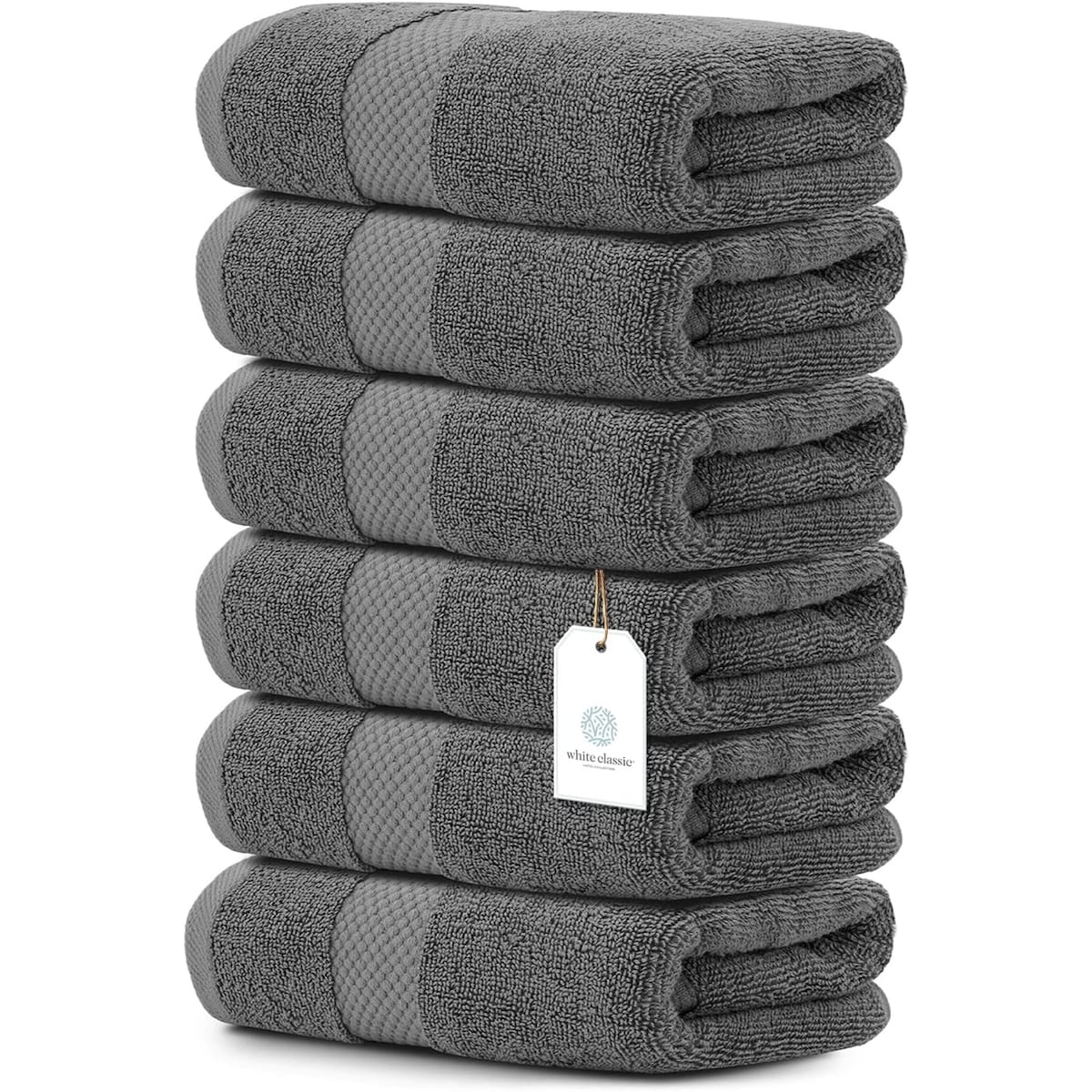 White Classic Luxury Cotton Hand Towel 16x30 - Set of 6