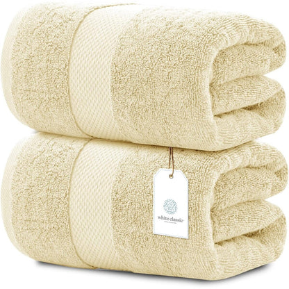 White Classic Luxury Cotton Oversized Bath Sheet 35x70 - Set of 2