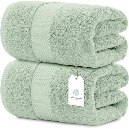 White Classic Luxury Cotton Oversized Bath Sheet 35x70 - Set of 2