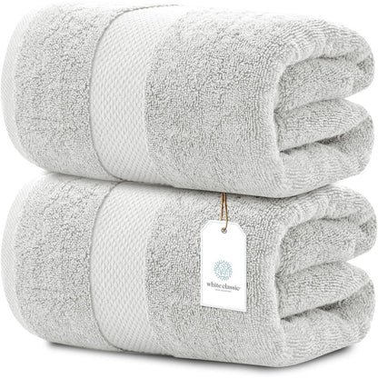 White Classic Luxury Cotton Oversized Bath Sheet 35x70 - Set of 2