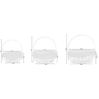 White Round Willow Gift Basket, with Gingham Liner and Handle