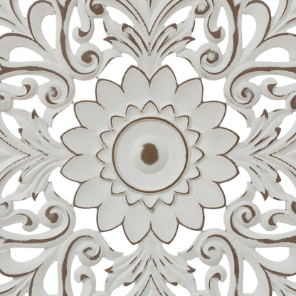 Distressed White Wood Flower Mandala 31.5 Round Wall Decor