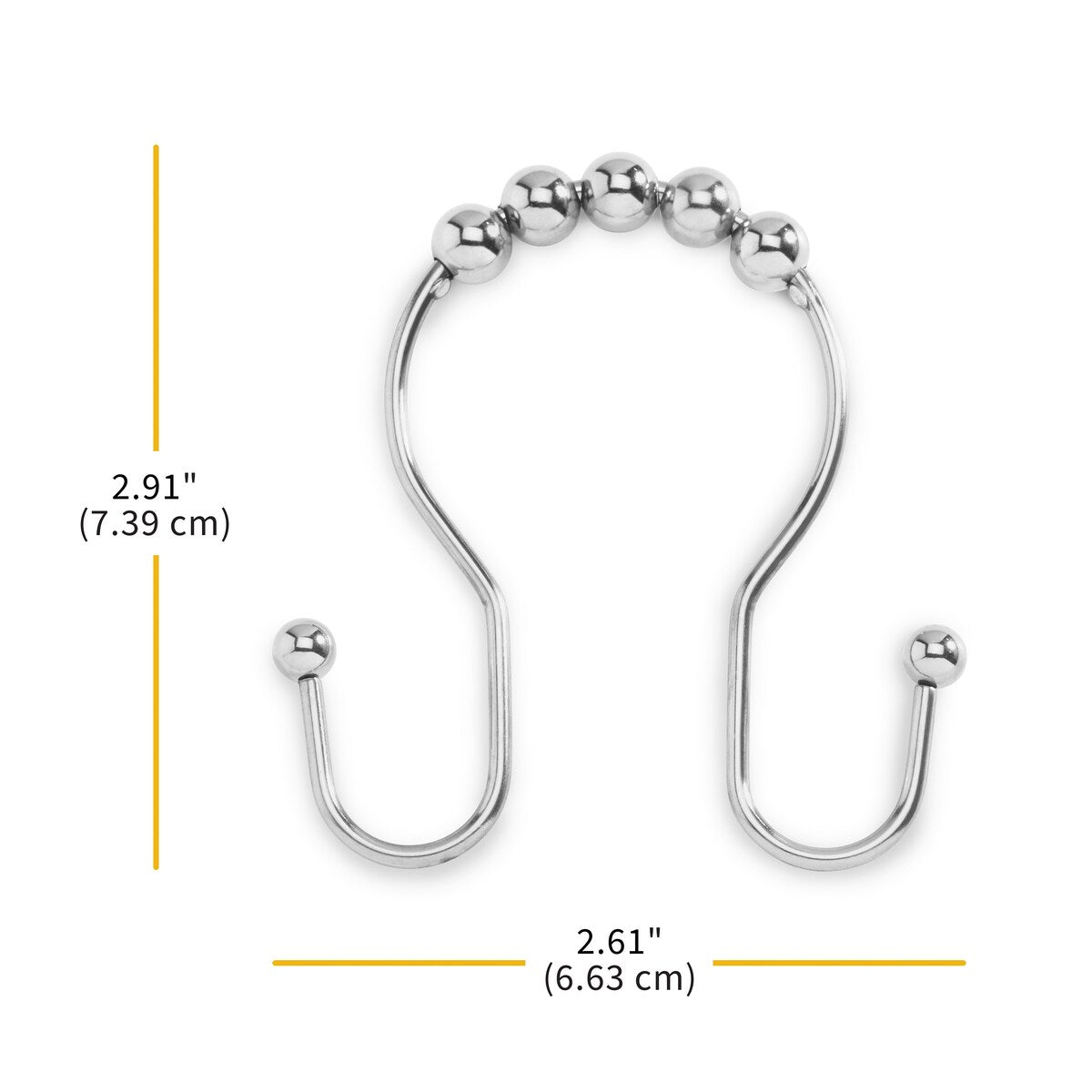 Whitmor Rust Proof Stainless Steel Double Side Shower Hooks, Set of 12 - Silver