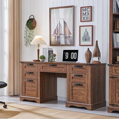 60 Farmhouse Executive Desk, Wood Home Office Desk, Computer Desk