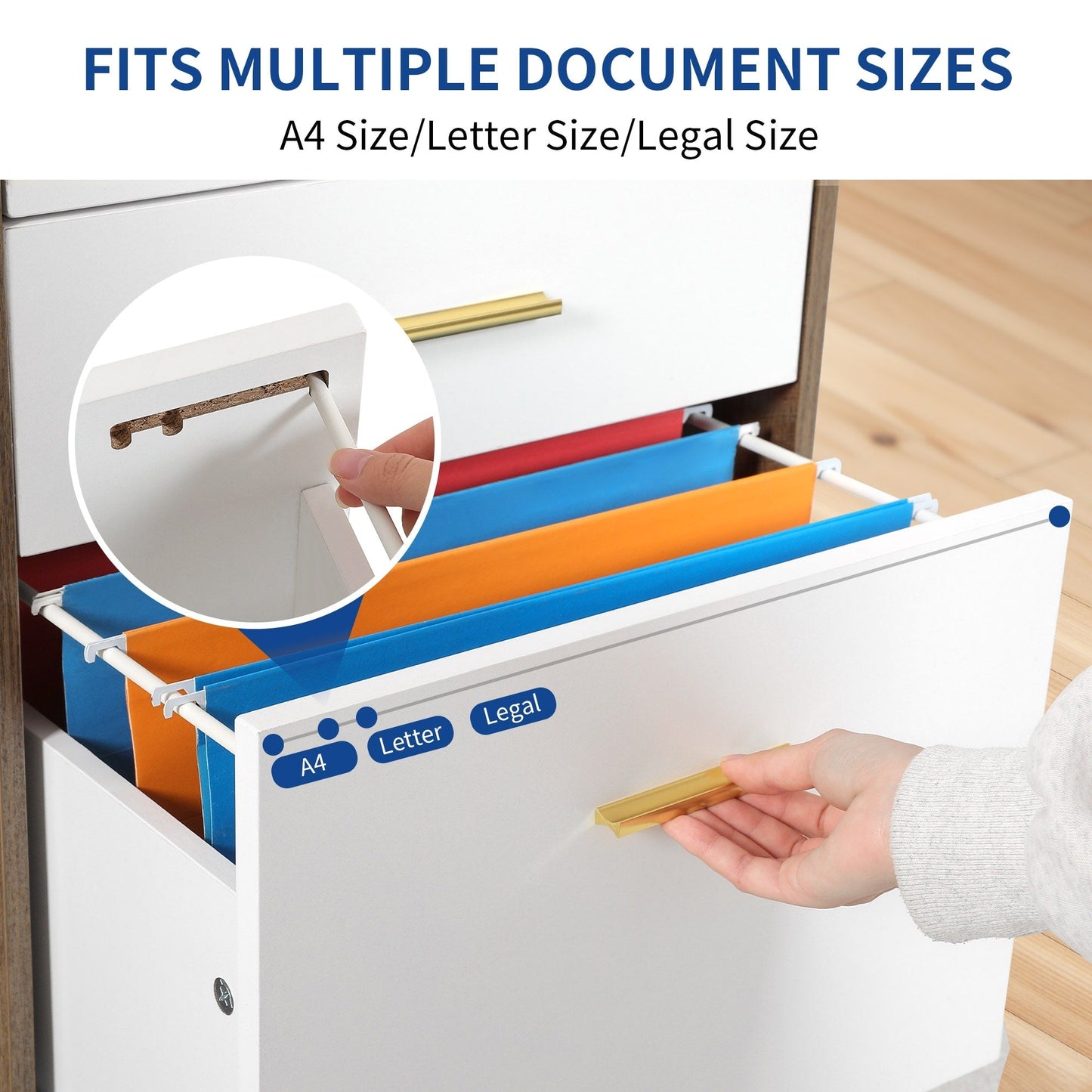 Wood File Cabinet with Charging Station Mobile Lateral Filing Cabinet Lockable Fits A4 Letter Legal Size Files