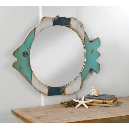 Wood Fish Frame Mirror - Blue