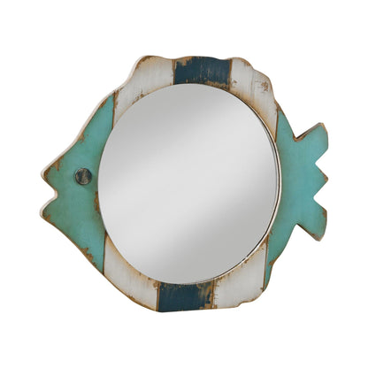 Wood Fish Frame Mirror - Blue