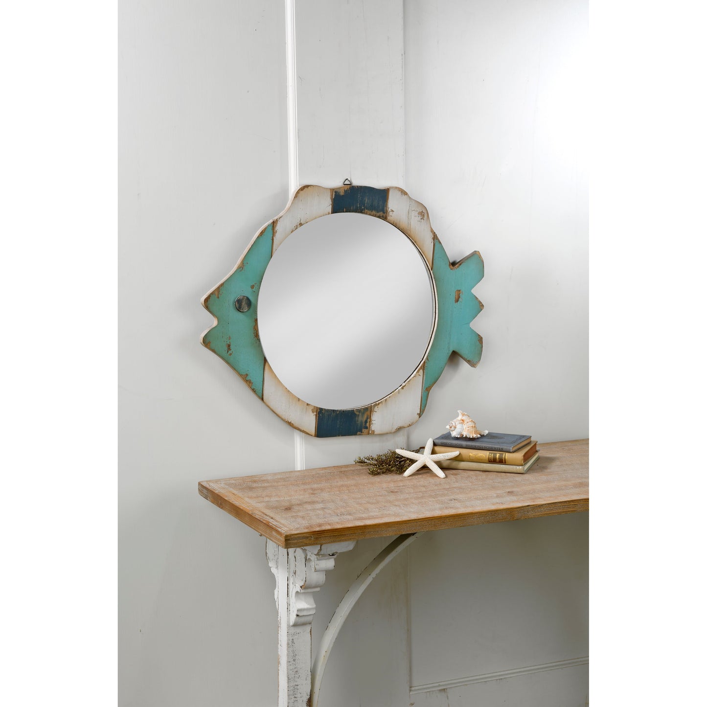 Wood Fish Frame Mirror - Blue