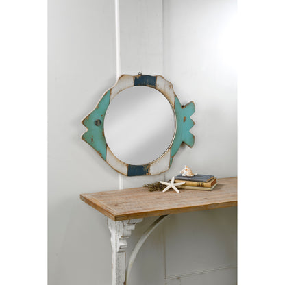 Wood Fish Frame Mirror - Blue