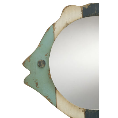 Wood Fish Frame Mirror - Blue