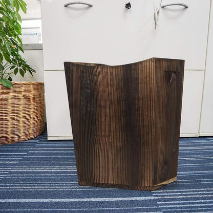 Wood Trash Can, Rustic Farmhouse Style Wastebasket Bin