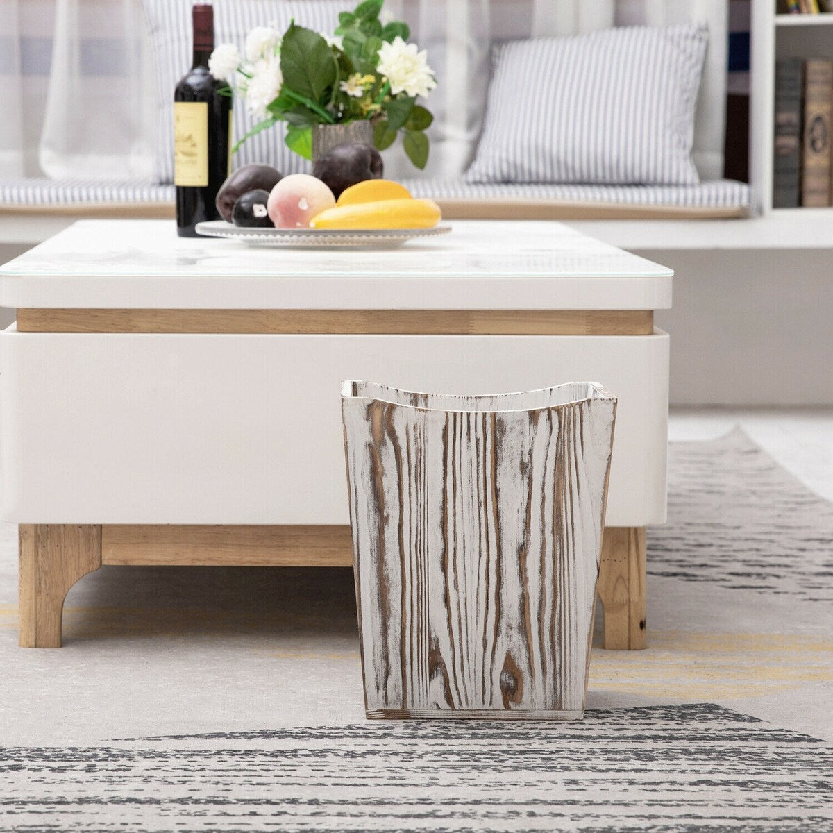 Wood Trash Can, Rustic Farmhouse Style Wastebasket Bin