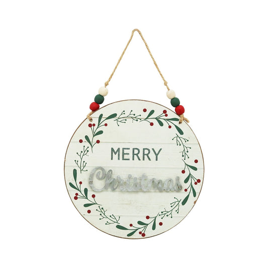 Wood and Metal Round Wall Hanging Sign,Merry Chrsitmas