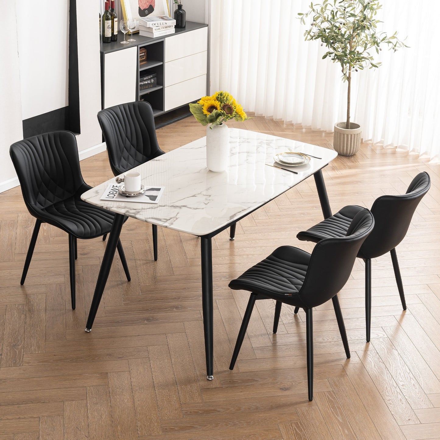 Modern Upholstered Leather Armless Dining Chairs Set of 2