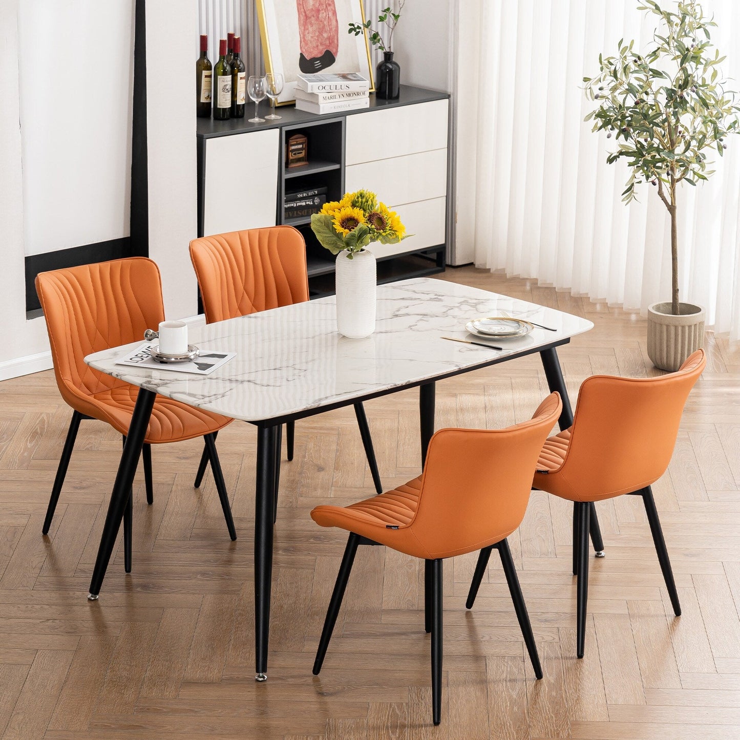 Modern Upholstered Leather Armless Dining Chairs Set of 2