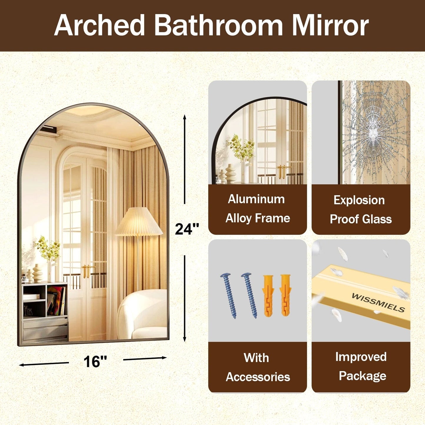 YVANLA Arch Bathroom Wall Mounted Vanity Mirror