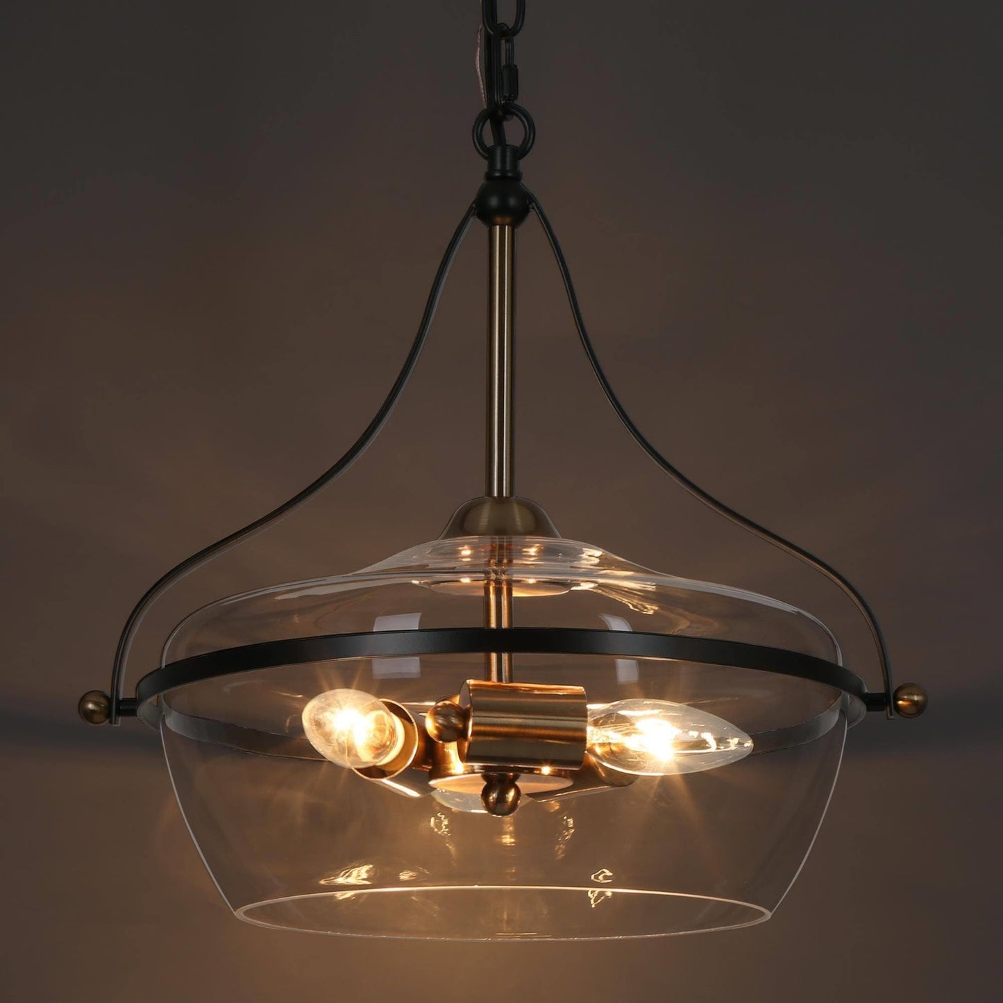 Zelena Modern Farmhouse Black Gold Chandelier 3-Light Glass Pendant Light for Kitchen Island Dining Room