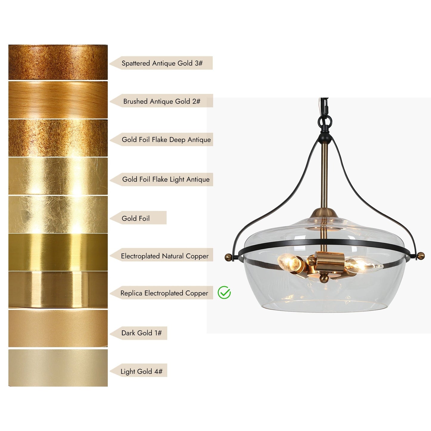 Zelena Modern Farmhouse Black Gold Chandelier 3-Light Glass Pendant Light for Kitchen Island Dining Room