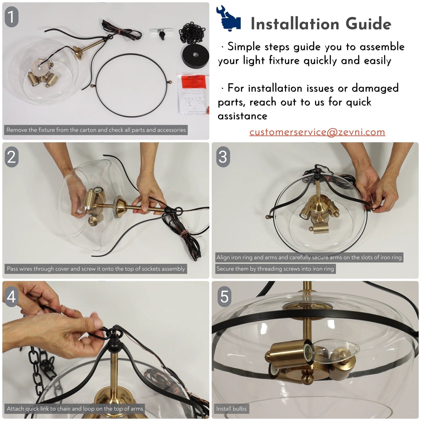 Zelena Modern Farmhouse Black Gold Chandelier 3-Light Glass Pendant Light for Kitchen Island Dining Room