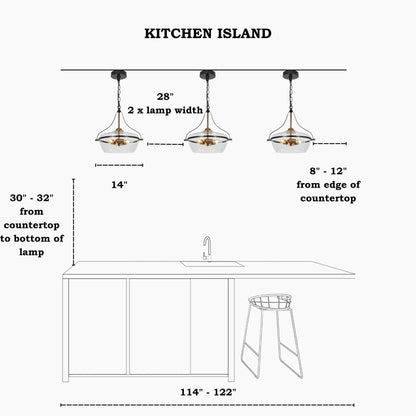 Zelena Modern Farmhouse Black Gold Chandelier 3-Light Glass Pendant Light for Kitchen Island Dining Room