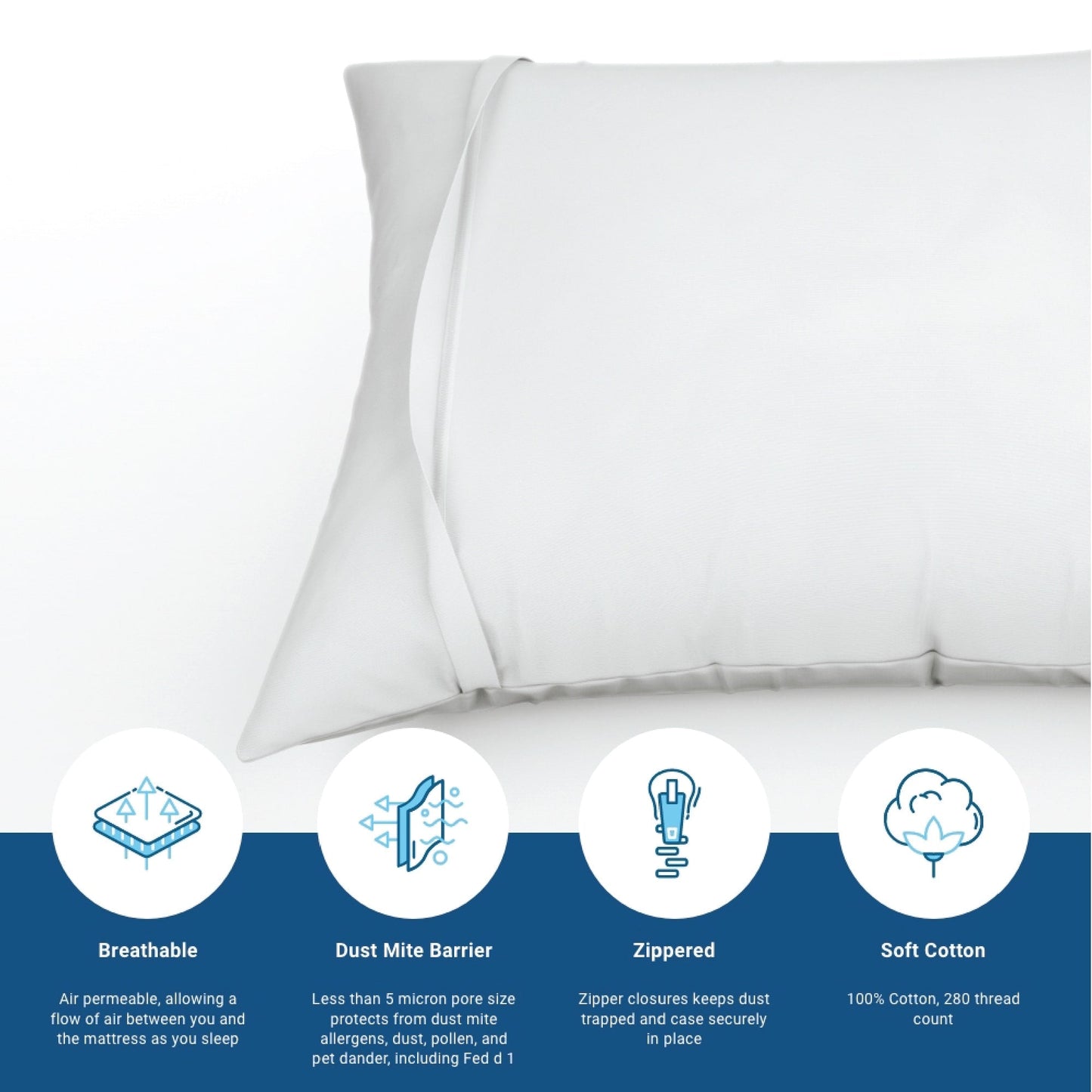 AllergyCare, 100% Cotton, Zippered, Pillow Protector, Breathable, Allergen Barrier Pillow Cover