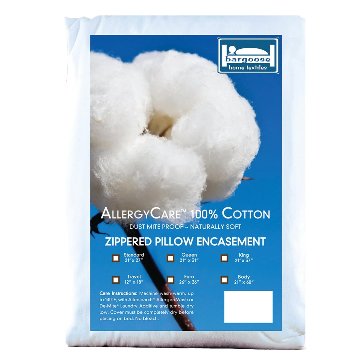 AllergyCare, 100% Cotton, Zippered, Pillow Protector, Breathable, Allergen Barrier Pillow Cover