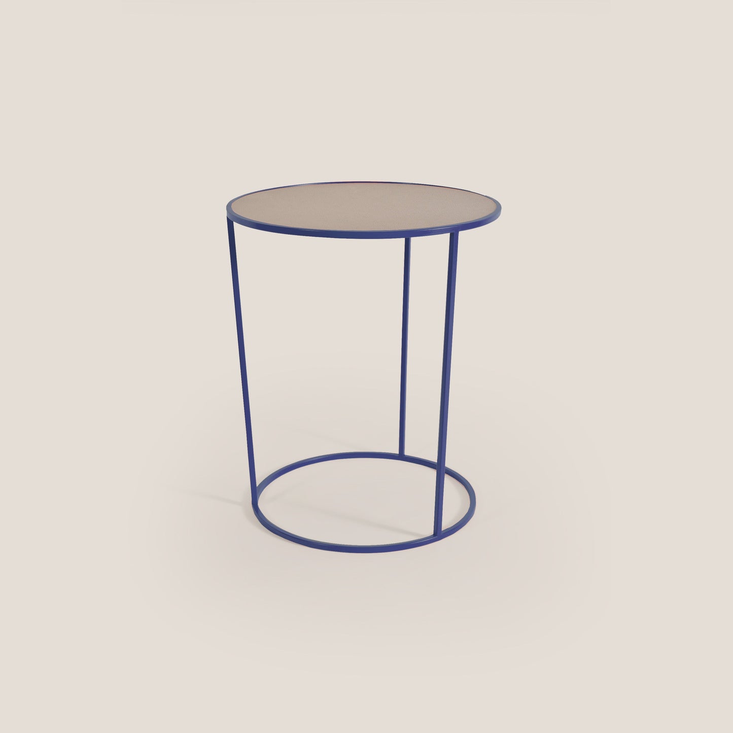 Costance tavolino rotondo da salotto con piano in pelle fiore melaminico blu navy