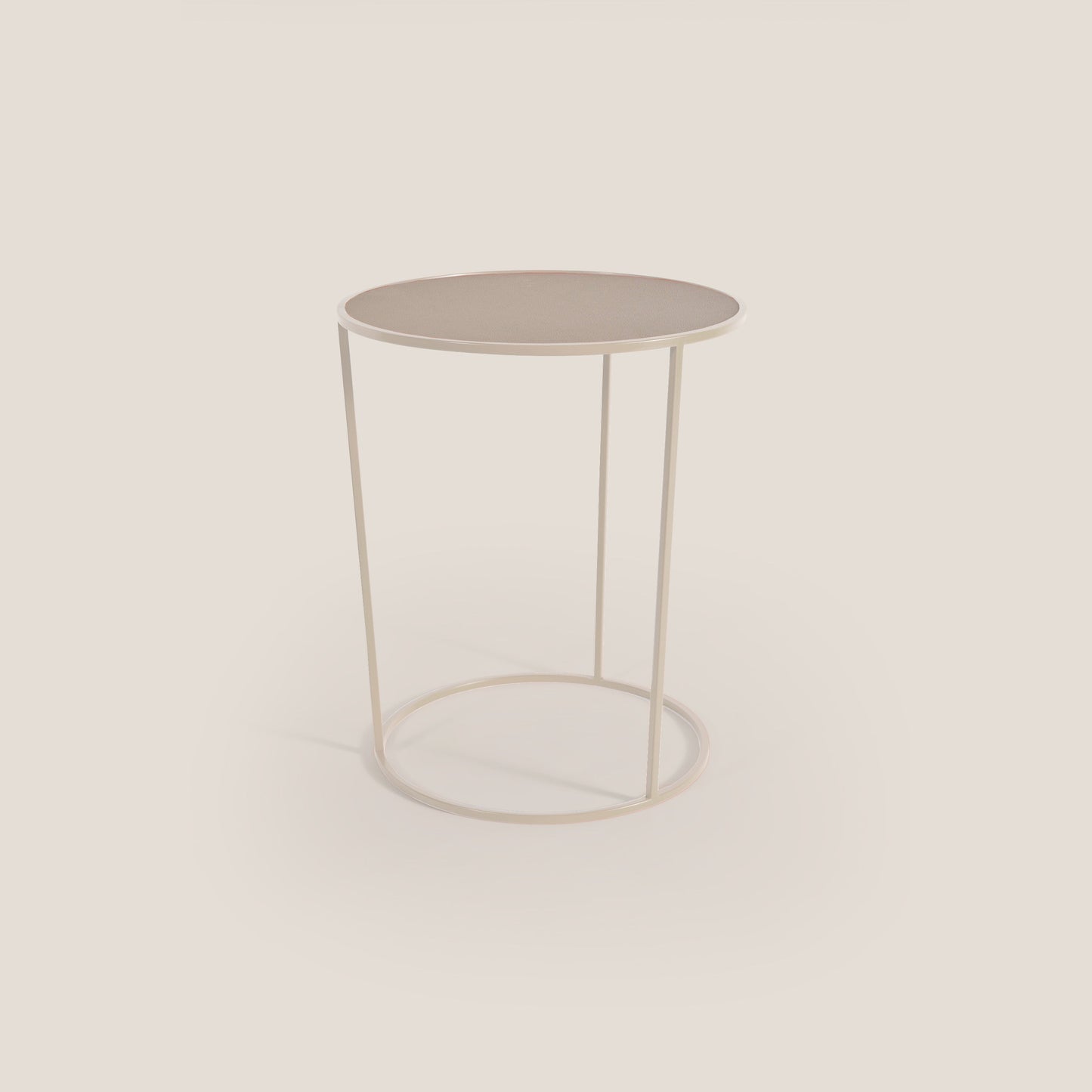 Costance tavolino rotondo da salotto con piano in pelle fiore melaminico canapa