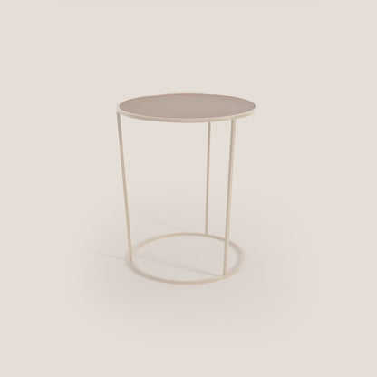 Costance tavolino rotondo da salotto con piano in pelle fiore melaminico canapa