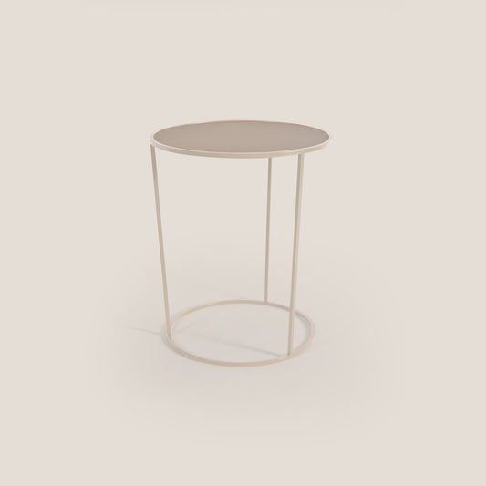 Costance tavolino rotondo da salotto con piano in pelle fiore melaminico canapa