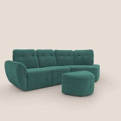 Cerbero divano angolare con pouf mobile in morbido bouclé impermeabile T07 verde