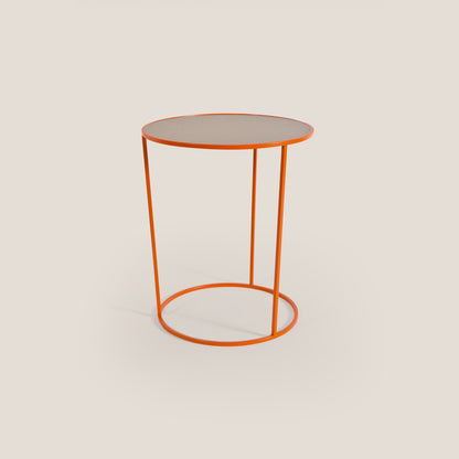 Costance tavolino rotondo da salotto con piano in pelle fiore melaminico coccio