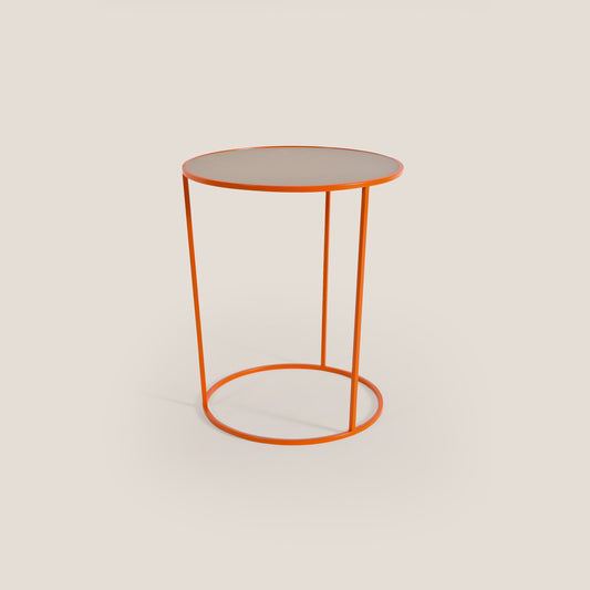 Costance tavolino rotondo da salotto con piano in pelle fiore melaminico coccio