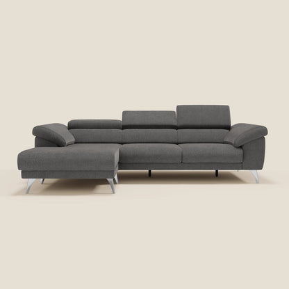 Donatello Divano angolare con sedute scorrevoli braccioli contenitore e poggiatesta in tessuto morbido smacchiabile T23 antracite