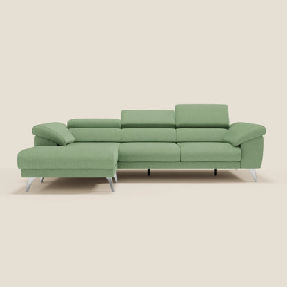 Donatello Divano angolare con sedute scorrevoli braccioli contenitore e poggiatesta in tessuto morbido smacchiabile T23 menta