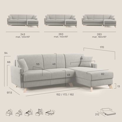 Edgar divano letto angolare in tessuto felis impermeabile T03 verde acqua