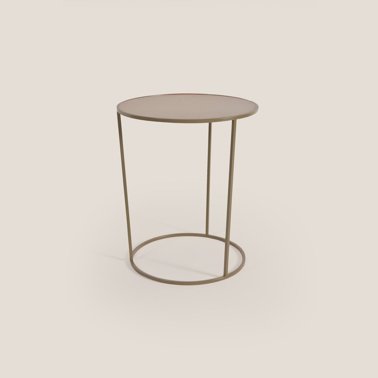 Costance tavolino rotondo da salotto con piano in pelle fiore melaminico fango