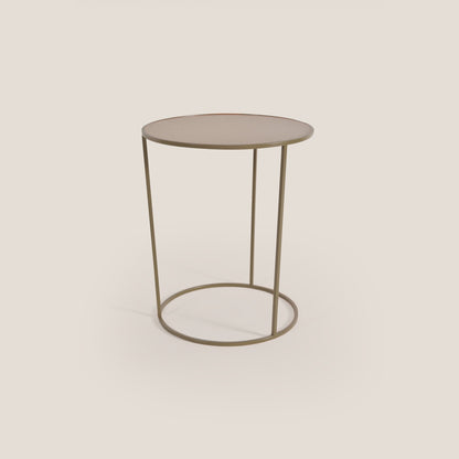 Costance tavolino rotondo da salotto con piano in pelle fiore melaminico fango