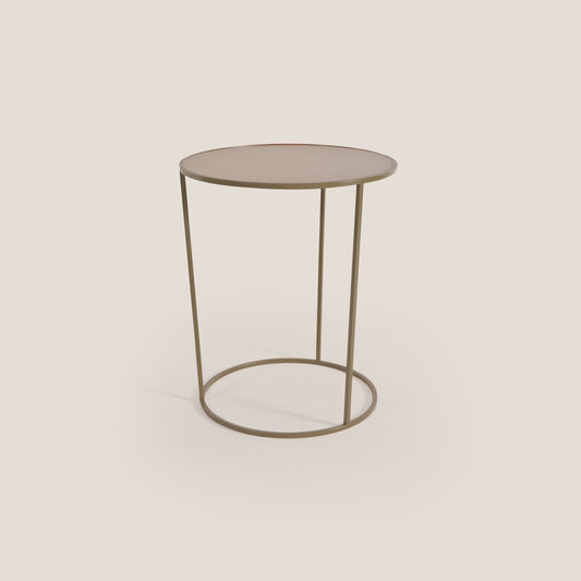 Costance tavolino rotondo da salotto con piano in pelle fiore melaminico fango