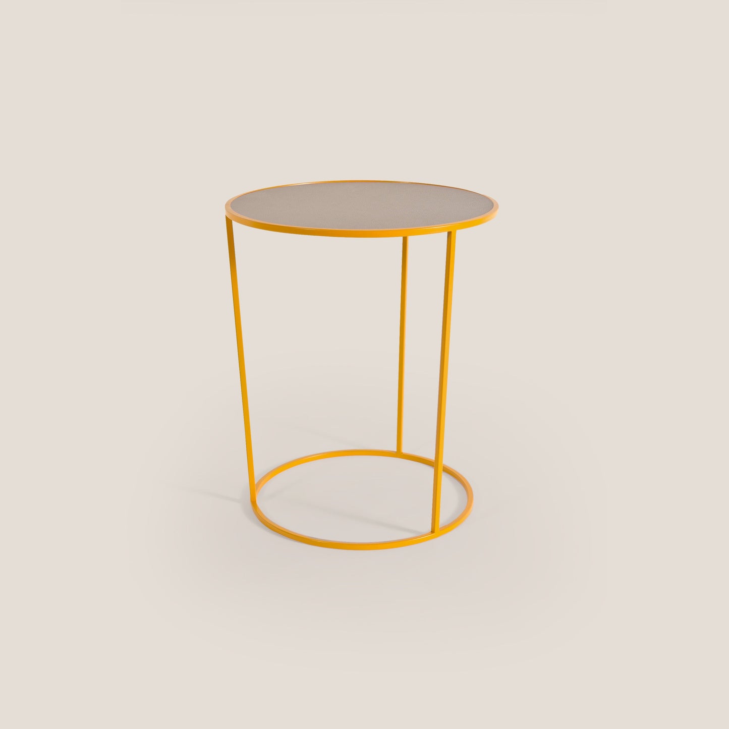 Costance tavolino rotondo da salotto con piano in pelle fiore melaminico giallo