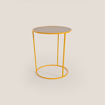 Costance tavolino rotondo da salotto con piano in pelle fiore melaminico giallo