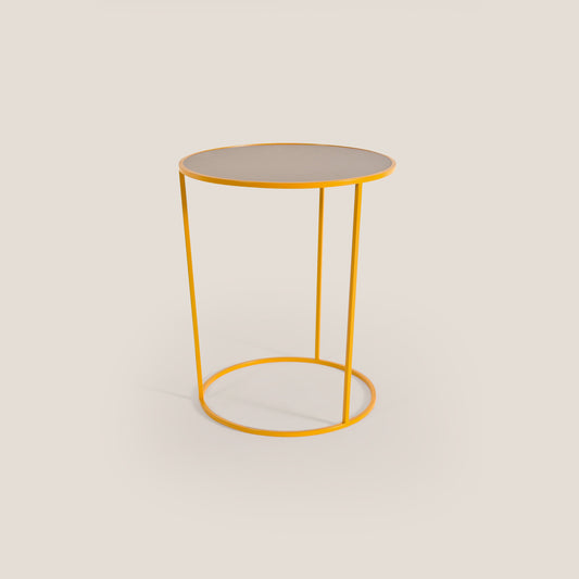 Costance tavolino rotondo da salotto con piano in pelle fiore melaminico giallo