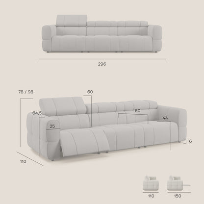 Giotto Divano modulare a 3 sedute con opzione relax elettrico in microfibra effetto velluto impermeabile T09 ruggine