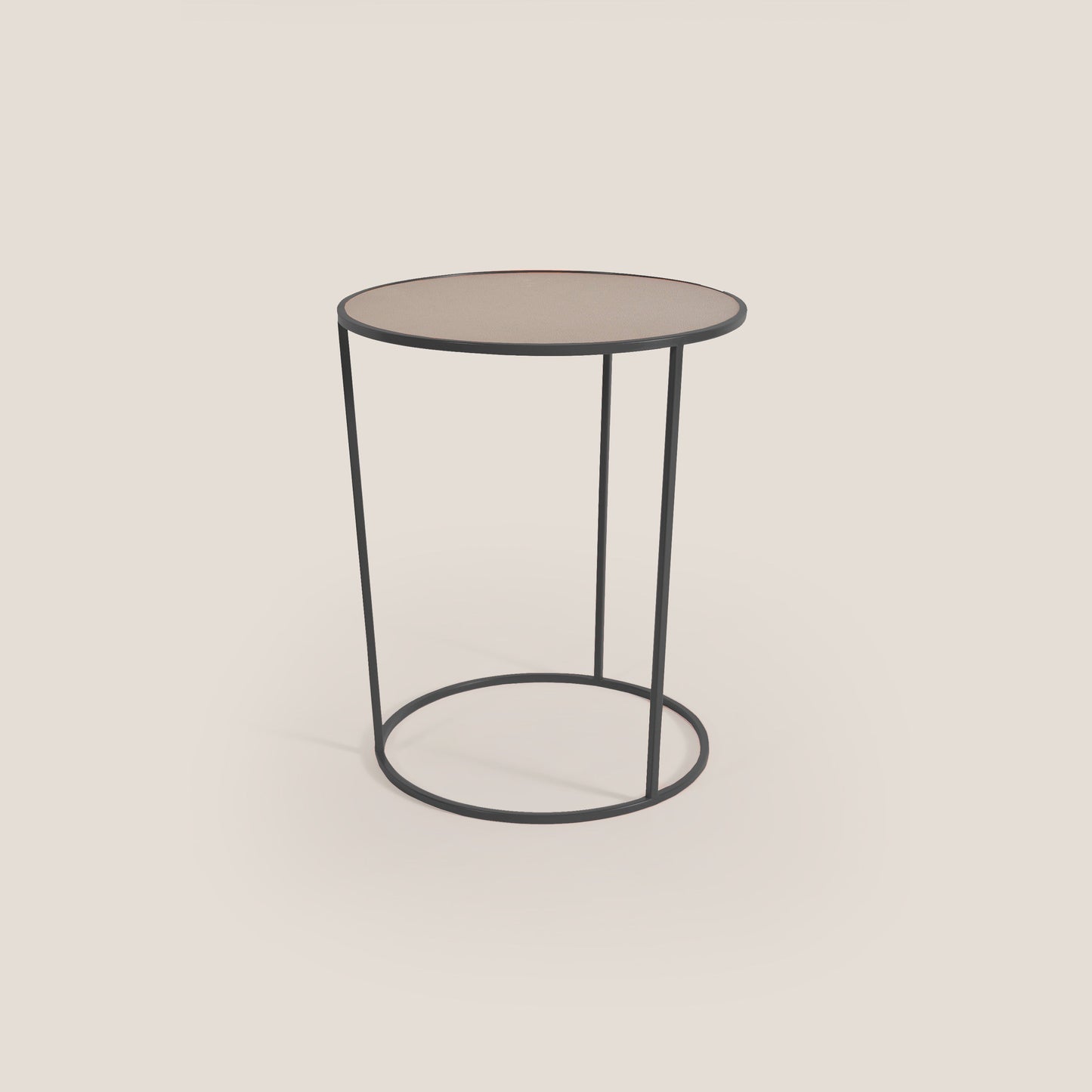 Costance tavolino rotondo da salotto con piano in pelle fiore melaminico grafite